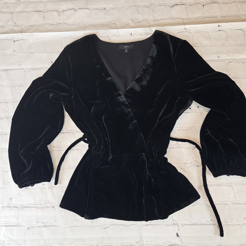 Y2k J.Crew Black Velvet V Neck Tie Back Babydoll Top Sz 2 P Goth Whimsigoth